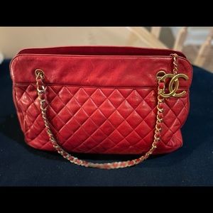 Vintage CHANEL Matrasse Chain red Shoulder Bag Lambskin 24 karat Gold Hardware